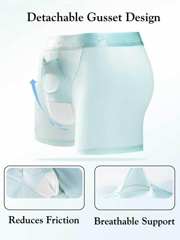 2 Men's Ultra-Thin Ice Silk Detachable Gusset Breathable Trunks | dmunderwear detail image 3