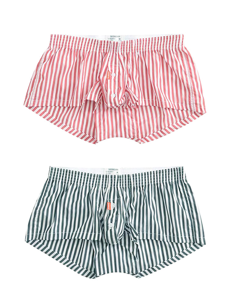 2 Pack Men's Classic Striped Trunks with Button Fly | dmunderwear detail image 14
