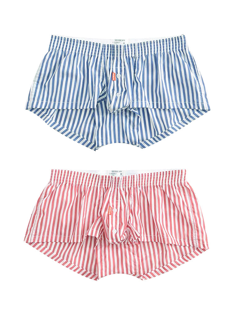 2 Pack Men's Classic Striped Trunks with Button Fly | dmunderwear detail image 2