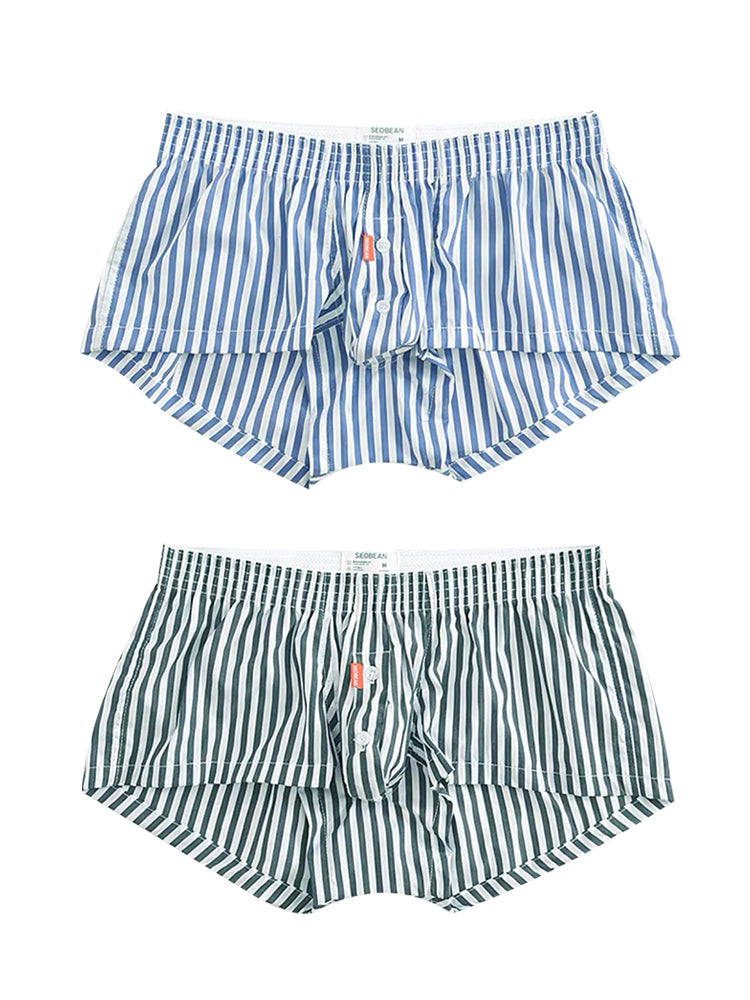 2 Pack Men's Classic Striped Trunks with Button Fly | dmunderwear detail image 8