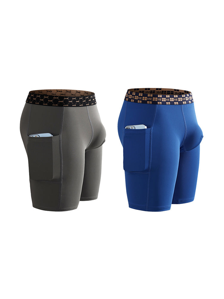 2 Pack Men's Compression Boxer Shorts with Side Pocket | dmunderwear detail image 11
