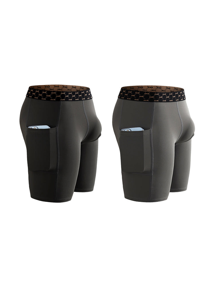2 Pack Men's Compression Boxer Shorts with Side Pocket | dmunderwear detail image 2