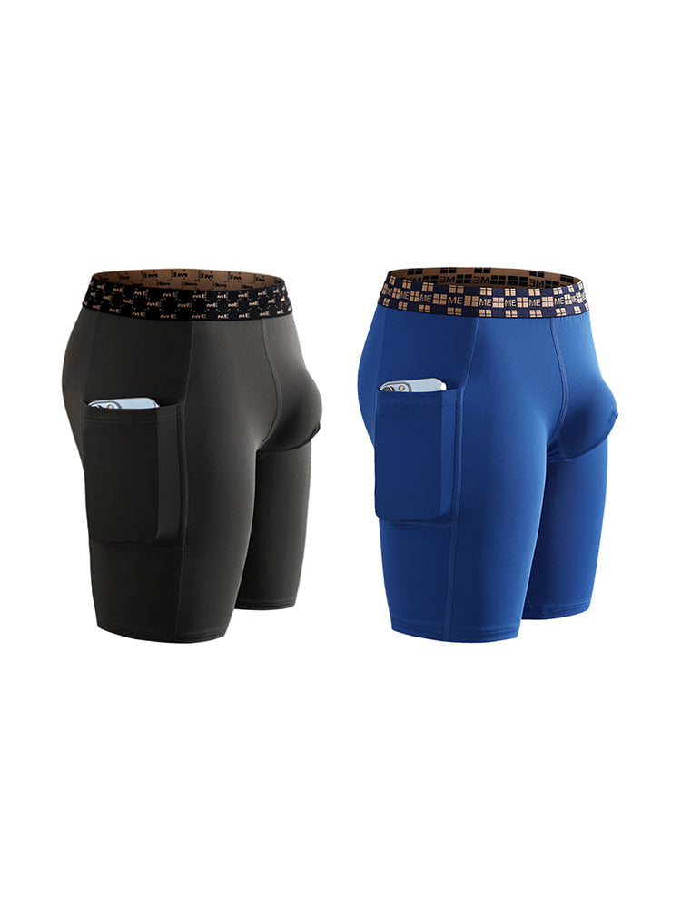 2 Pack Men's Compression Boxer Shorts with Side Pocket | dmunderwear detail image 7