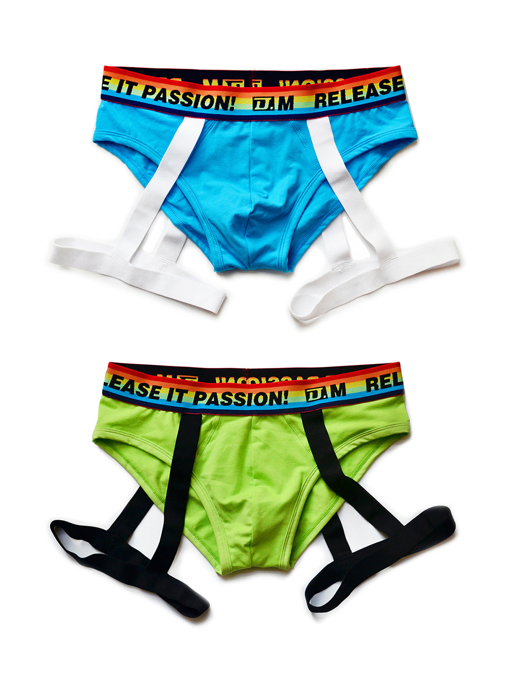 2 Pack Men's Rainbow Solid Color Suspender Briefs | dmunderwear detail image 12