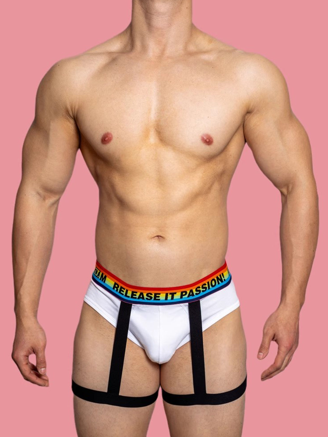 2 Pack Men's Rainbow Solid Color Suspender Briefs | dmunderwear detail image 3