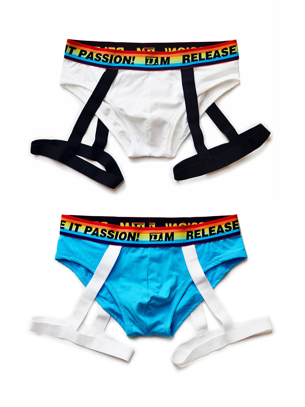 2 Pack Men's Rainbow Solid Color Suspender Briefs | dmunderwear detail image 7