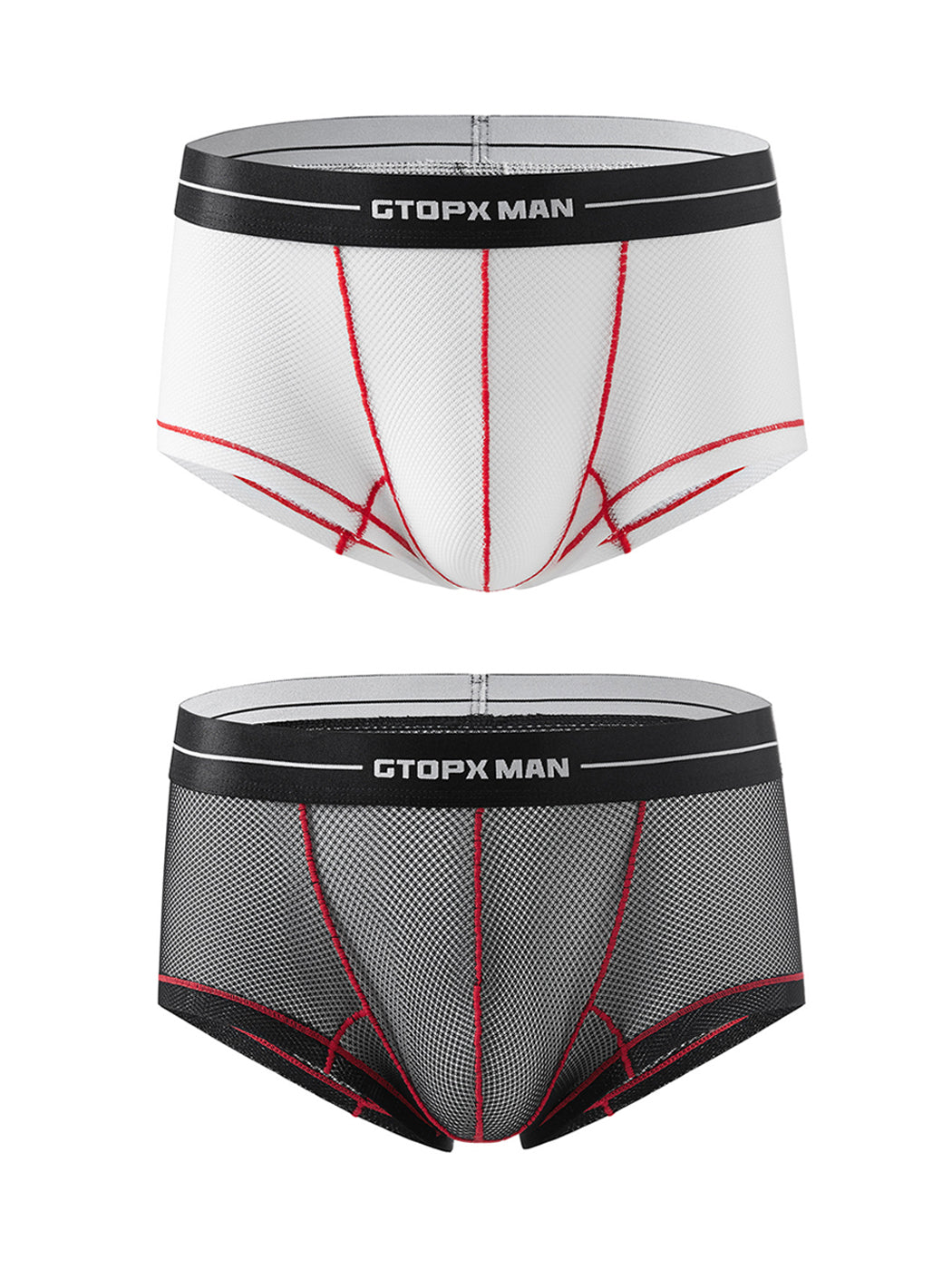 2 Pack Men's Sexy Low-rise Transparent Mesh Trunks | dmunderwear detail image 2