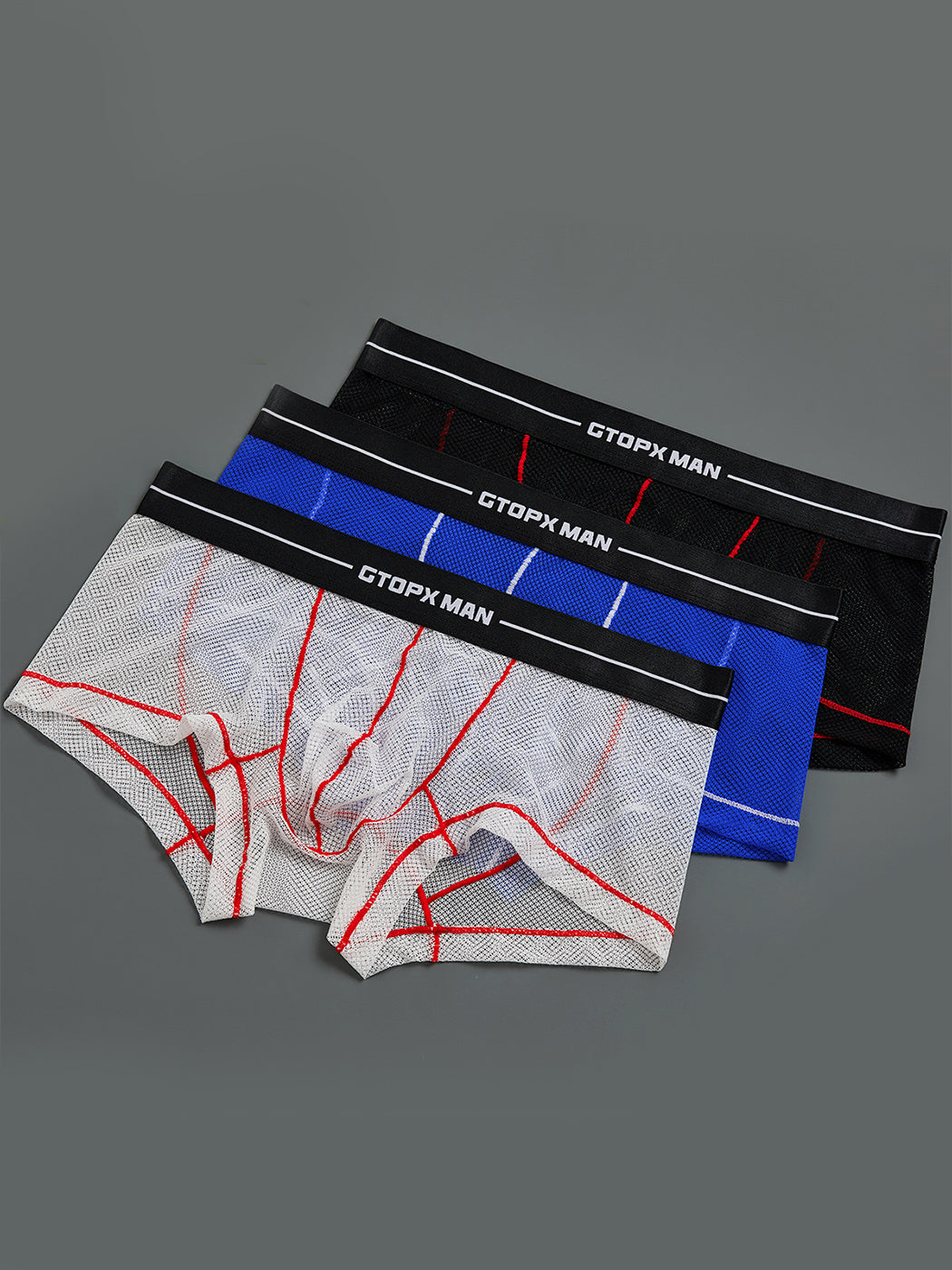 2 Pack Men's Sexy Low-rise Transparent Mesh Trunks | dmunderwear detail image 7