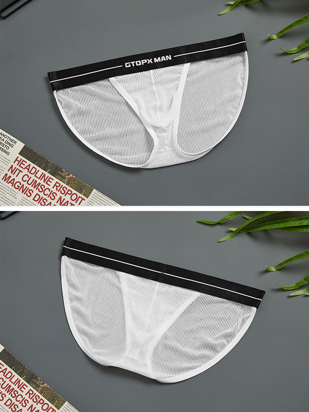 2 Pack Men's Sexy Striped Mesh Briefs | dmunderwear detail image 6