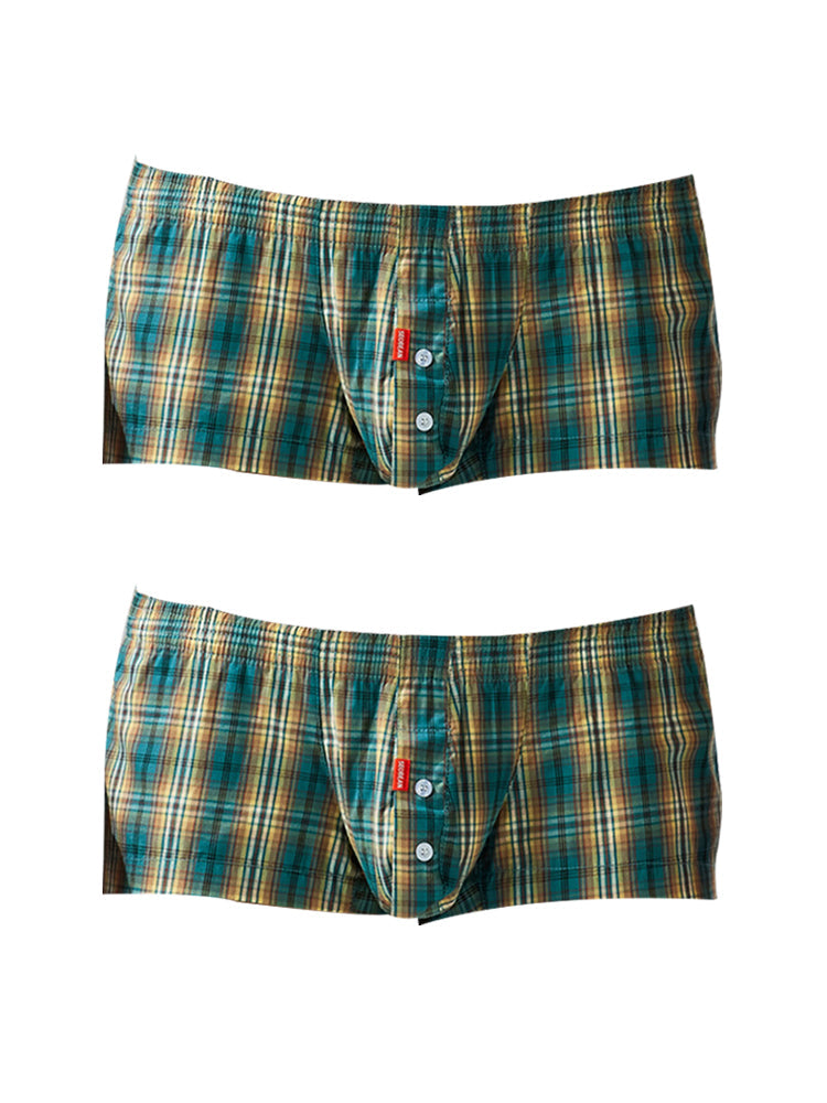 2 Pack Men's Pure Cotton Plaid Boxer Shorts with Button Fly | dmunderwear detail image 12