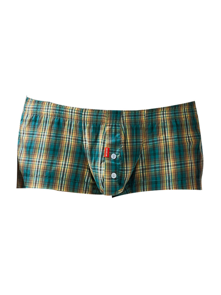 2 Pack Men's Pure Cotton Plaid Boxer Shorts with Button Fly | dmunderwear detail image 16