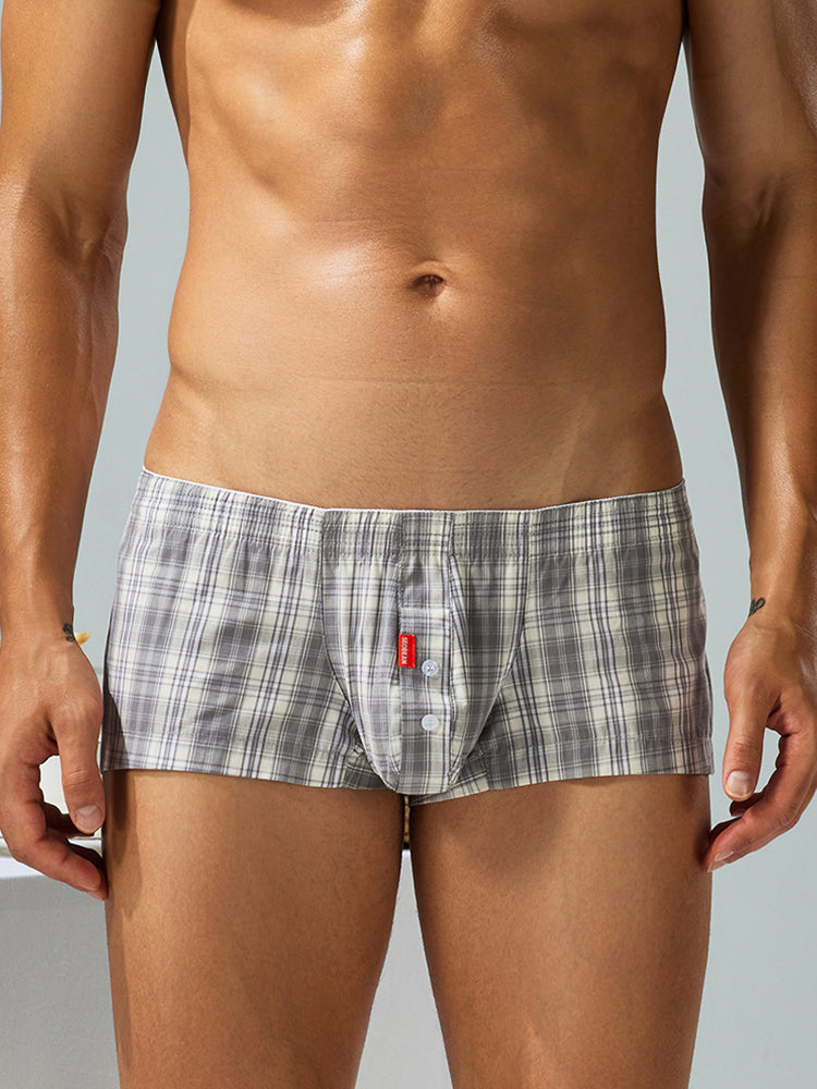 2 Pack Men's Pure Cotton Plaid Boxer Shorts with Button Fly | dmunderwear detail image 5