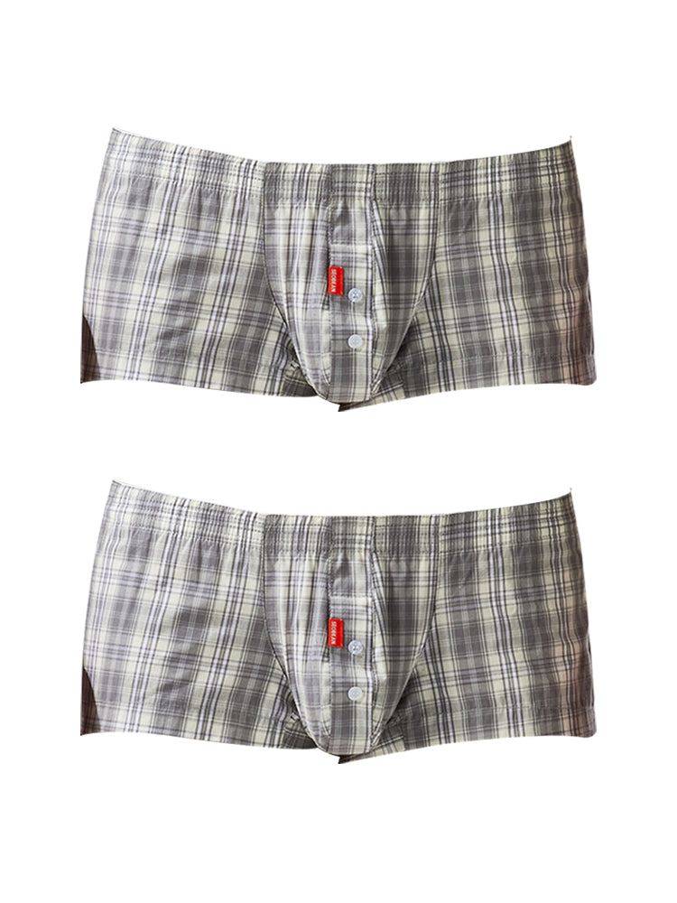 2 Pack Men's Pure Cotton Plaid Boxer Shorts with Button Fly | dmunderwear detail image 7