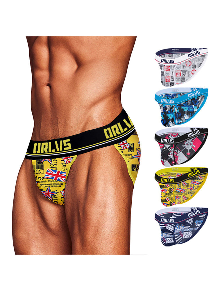 2 Pack Men's Breathable Ice Silk High-Cut Printed Bikini | dmunderwear detail image 12