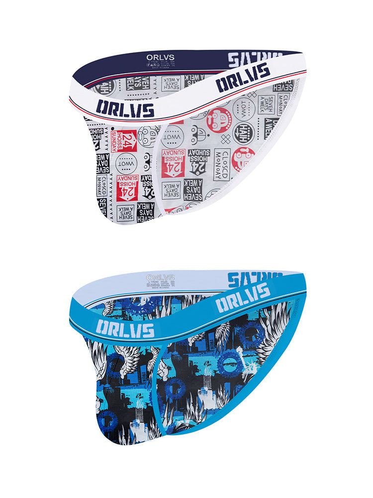 2 Pack Men's Breathable Ice Silk High-Cut Printed Bikini | dmunderwear detail image 14