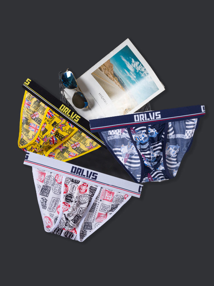 2 Pack Men's Breathable Ice Silk High-Cut Printed Bikini | dmunderwear detail image 19
