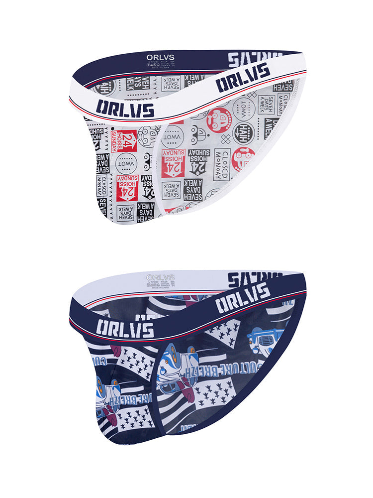 2 Pack Men's Breathable Ice Silk High-Cut Printed Bikini | dmunderwear detail image 2