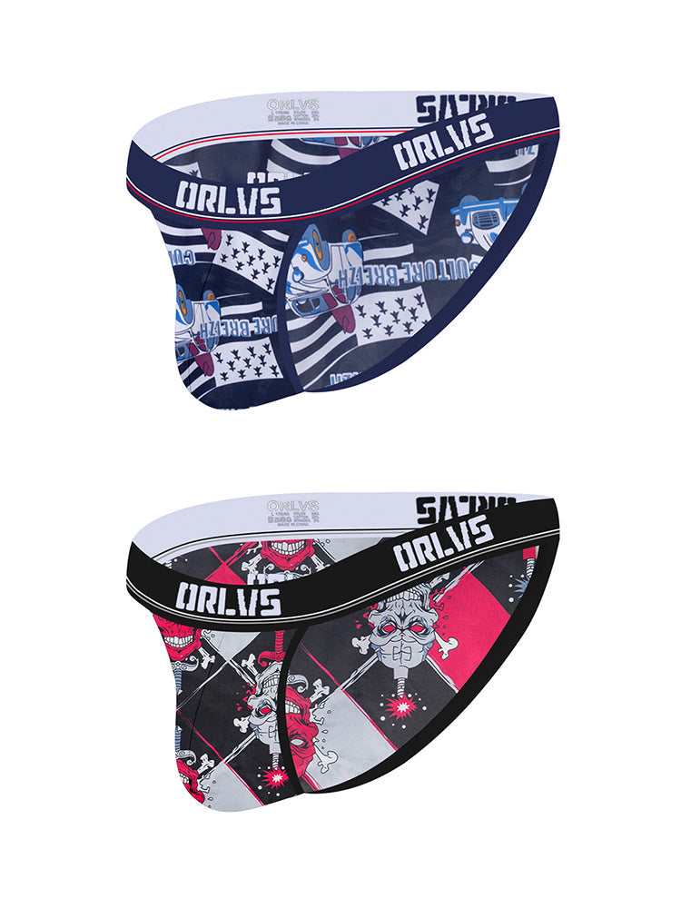 2 Pack Men's Breathable Ice Silk High-Cut Printed Bikini | dmunderwear detail image 20