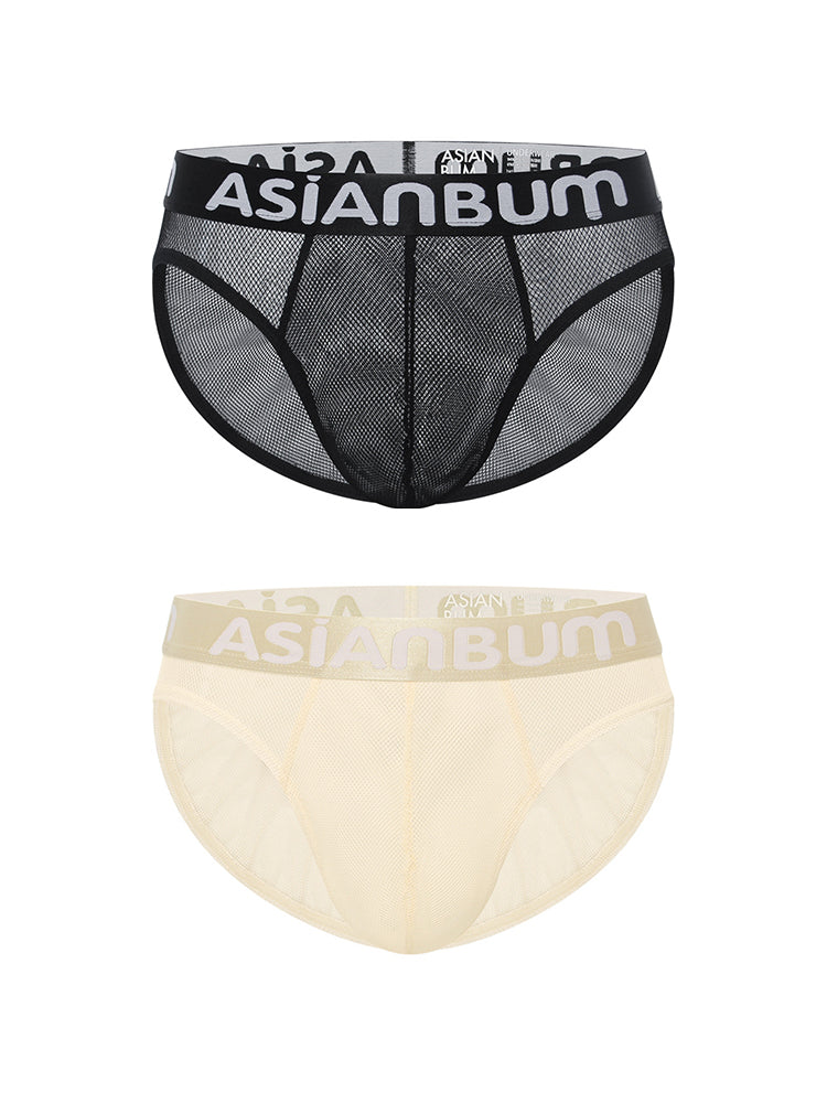 2 Pack Men's Breathable Large Mesh Semi-Transparent Sexy Low-Rise Briefs | dmunderwear detail image 14