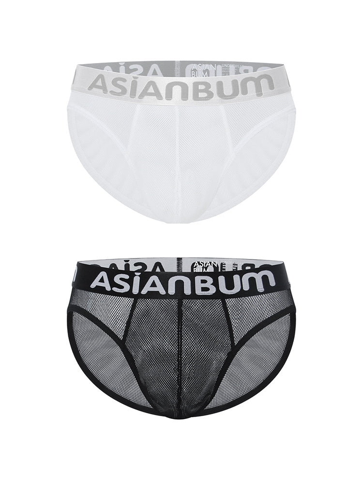 2 Pack Men's Breathable Large Mesh Semi-Transparent Sexy Low-Rise Briefs | dmunderwear detail image 2