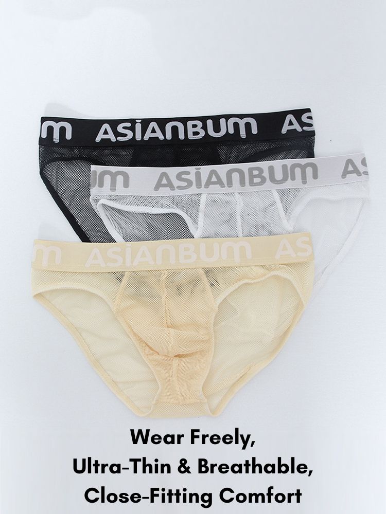 2 Pack Men's Breathable Large Mesh Semi-Transparent Sexy Low-Rise Briefs | dmunderwear detail image 4