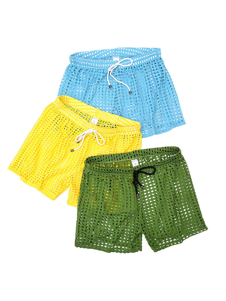 2 Pack Men's Mesh See-Through Shorts with Drawstring Waist | dmunderwear detail image 10