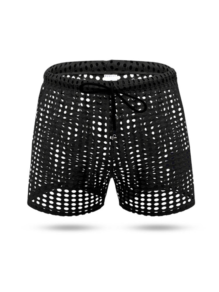 2 Pack Men's Mesh See-Through Shorts with Drawstring Waist | dmunderwear detail image 13