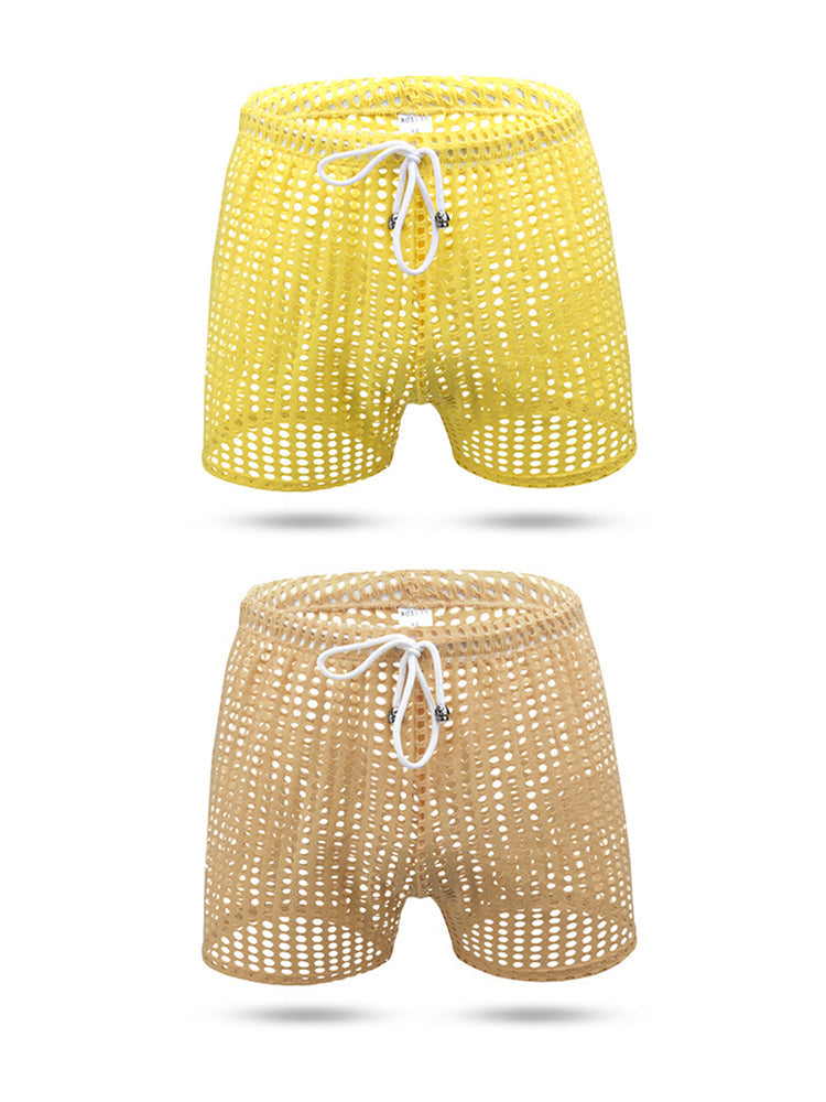 2 Pack Men's Mesh See-Through Shorts with Drawstring Waist | dmunderwear detail image 14