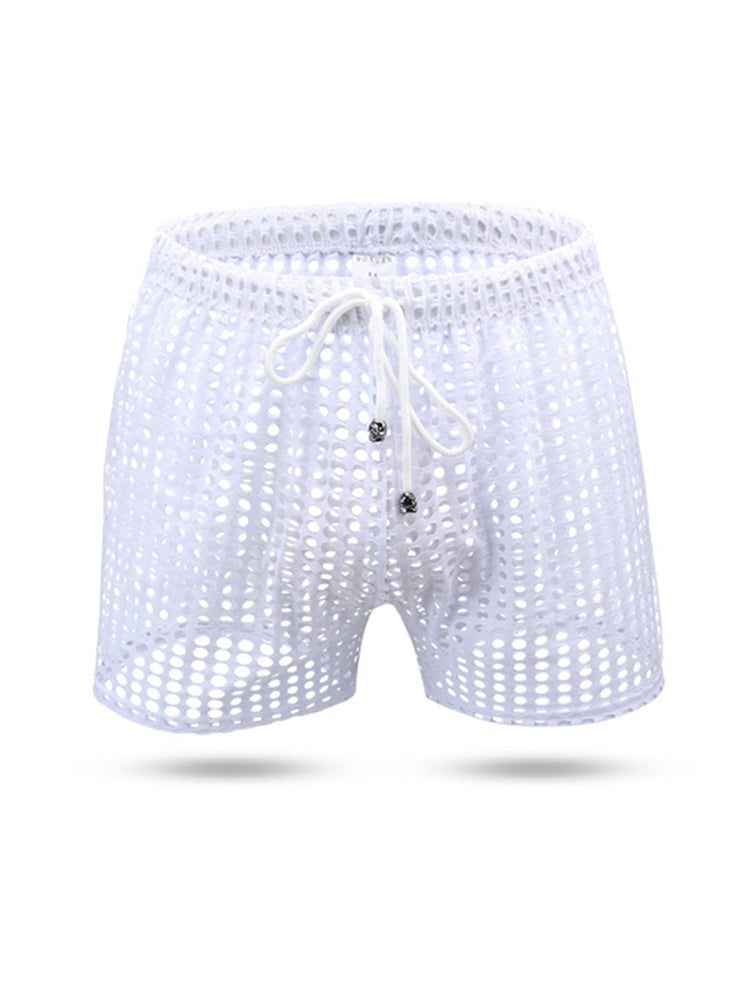 2 Pack Men's Mesh See-Through Shorts with Drawstring Waist | dmunderwear detail image 15