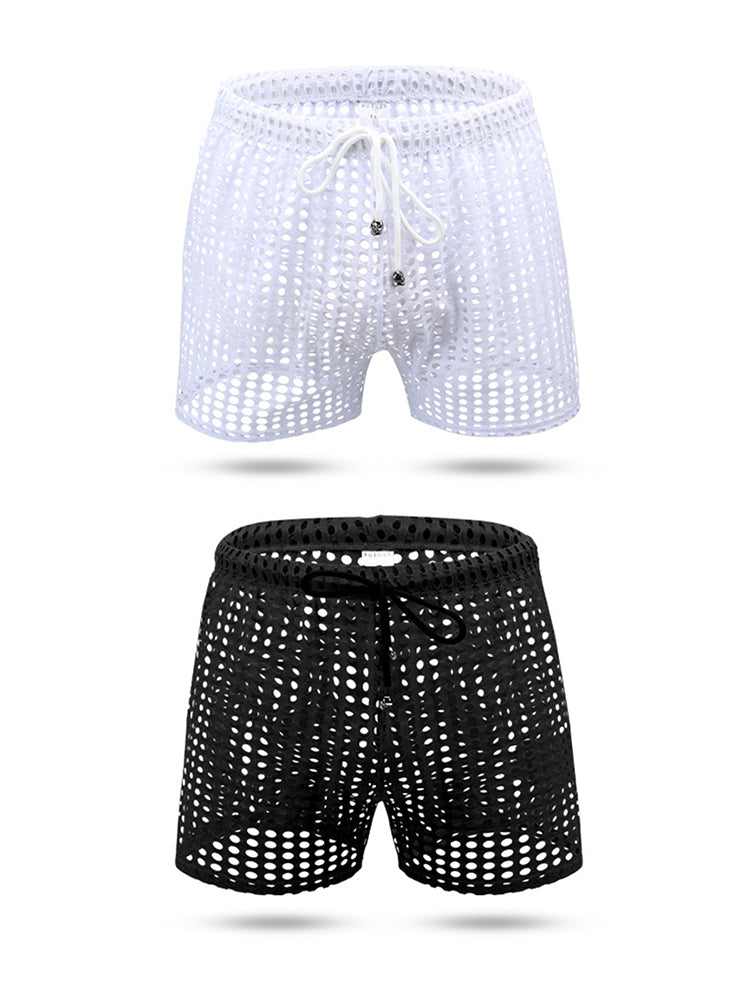 2 Pack Men's Mesh See-Through Shorts with Drawstring Waist | dmunderwear detail image 2