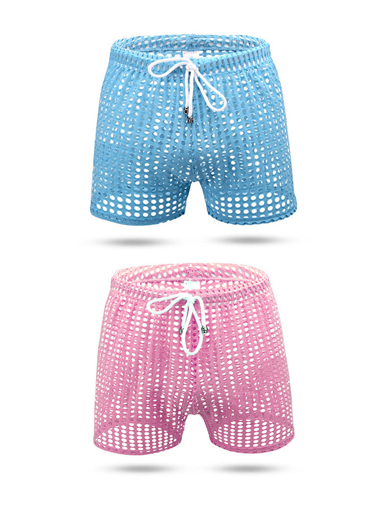 2 Pack Men's Mesh See-Through Shorts with Drawstring Waist | dmunderwear detail image 20