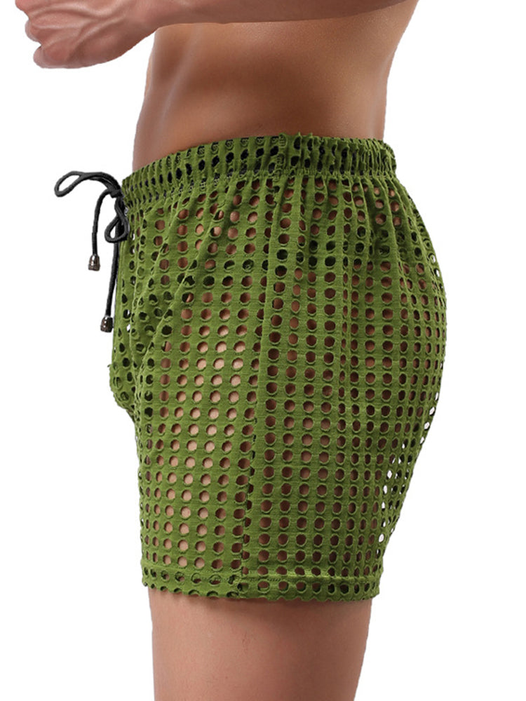 2 Pack Men's Mesh See-Through Shorts with Drawstring Waist | dmunderwear detail image 3