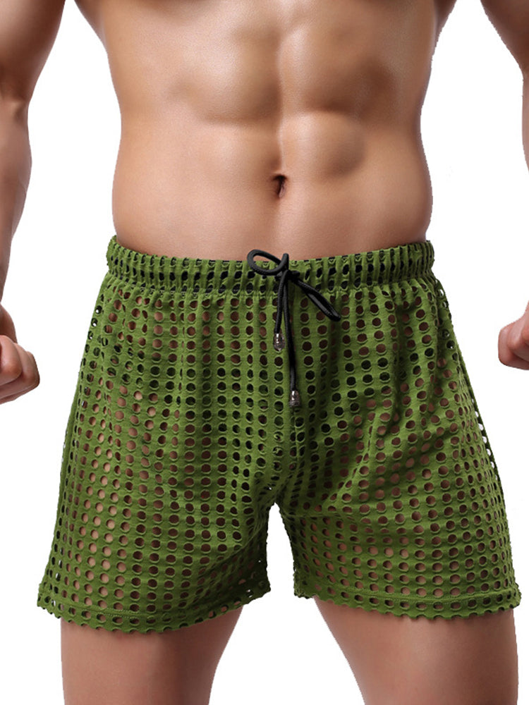2 Pack Men's Mesh See-Through Shorts with Drawstring Waist | dmunderwear detail image 4