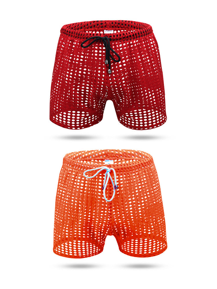 2 Pack Men's Mesh See-Through Shorts with Drawstring Waist | dmunderwear detail image 8