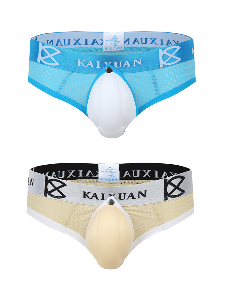 2 Pack Men's Breathable Mesh Removable U-Shaped Pocket Thongs | dmunderwear detail image 12