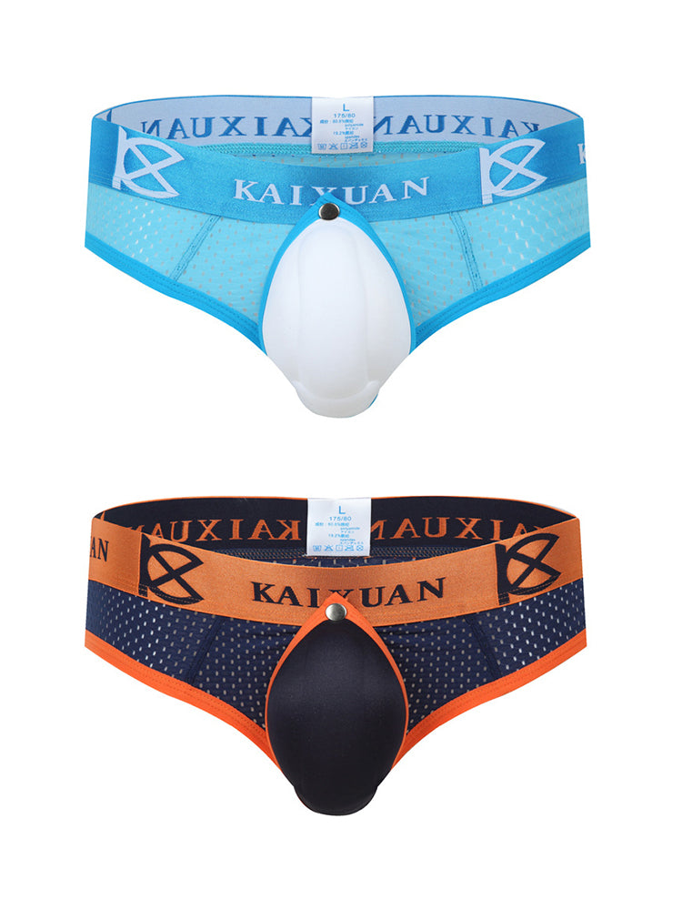 2 Pack Men's Breathable Mesh Removable U-Shaped Pocket Thongs | dmunderwear detail image 16