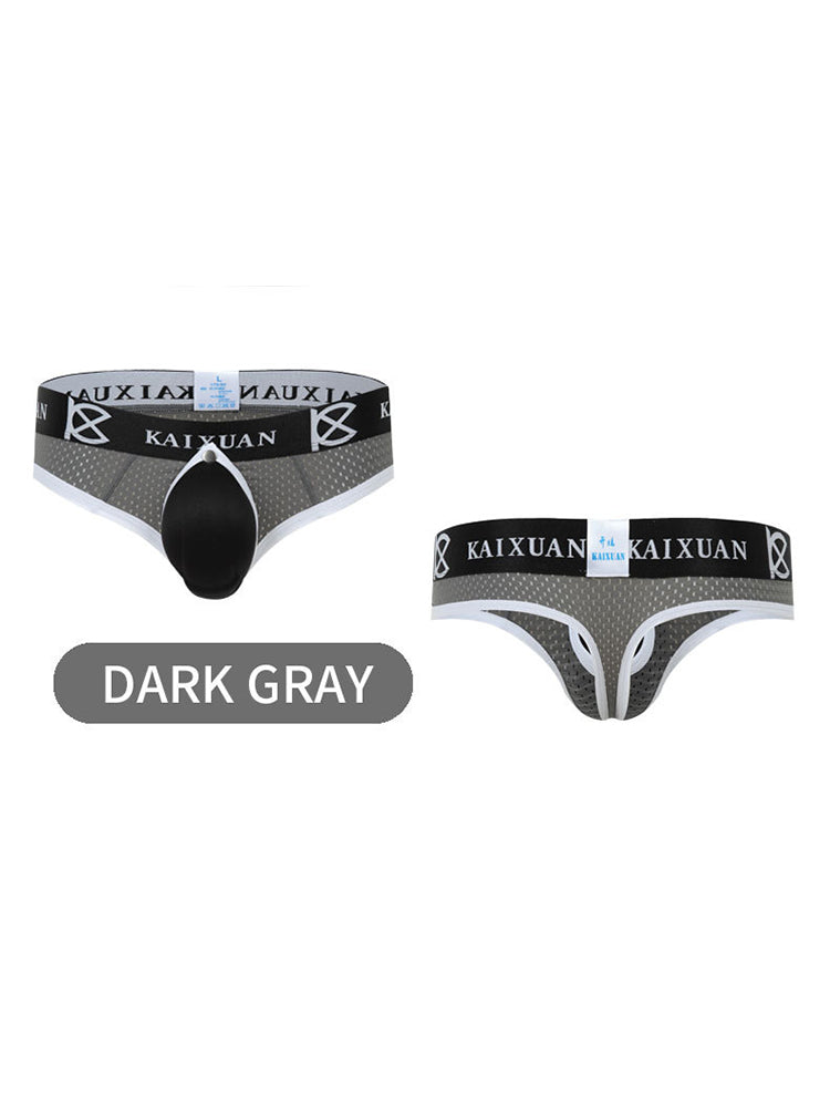 2 Pack Men's Breathable Mesh Removable U-Shaped Pocket Thongs | dmunderwear detail image 17