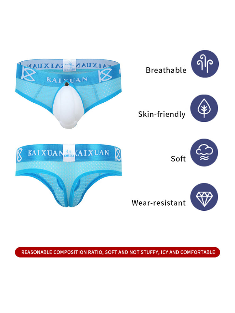 2 Pack Men's Breathable Mesh Removable U-Shaped Pocket Thongs | dmunderwear detail image 4