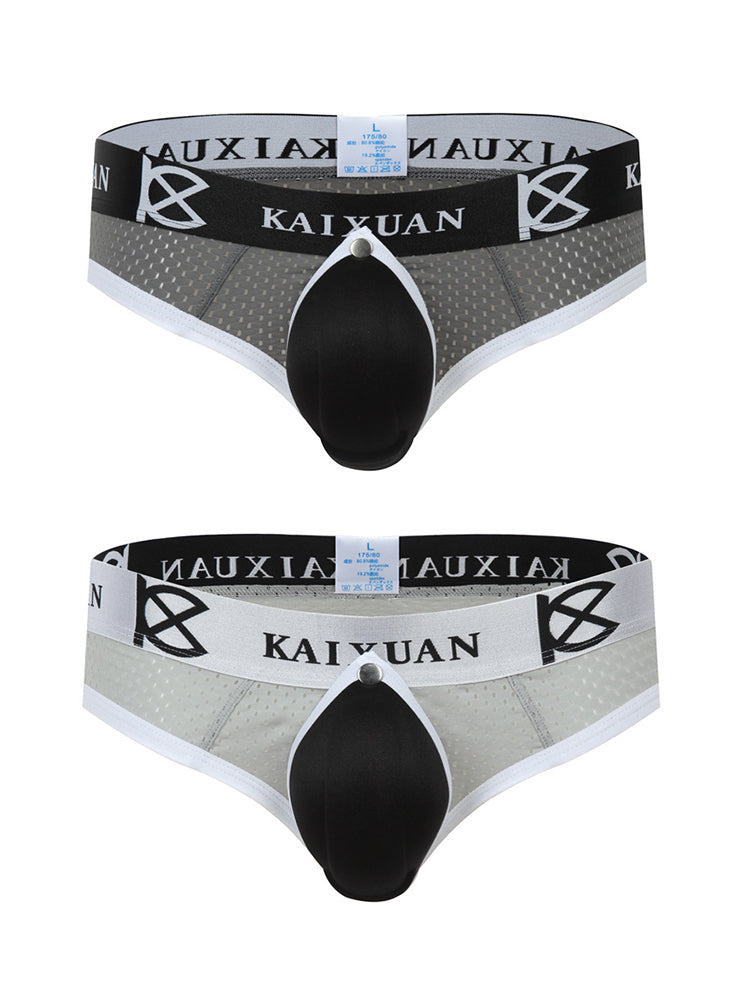 2 Pack Men's Breathable Mesh Removable U-Shaped Pocket Thongs | dmunderwear detail image 7