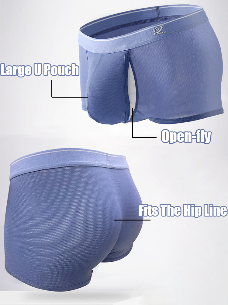 2 Pack Men's Breathable Mesh Trunks with Fly | dmunderwear detail image 9
