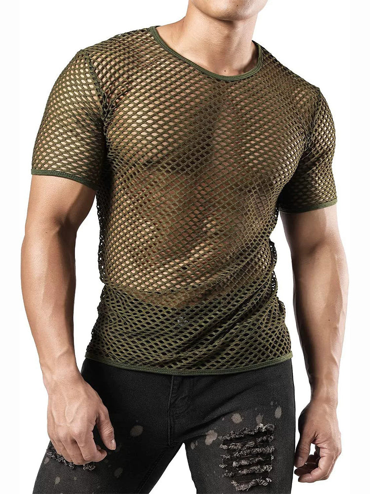 2 Pack Men's Breathable See-Through Hollow Design Loose-Fit Activewear Tops & Shorts | dmunderwear