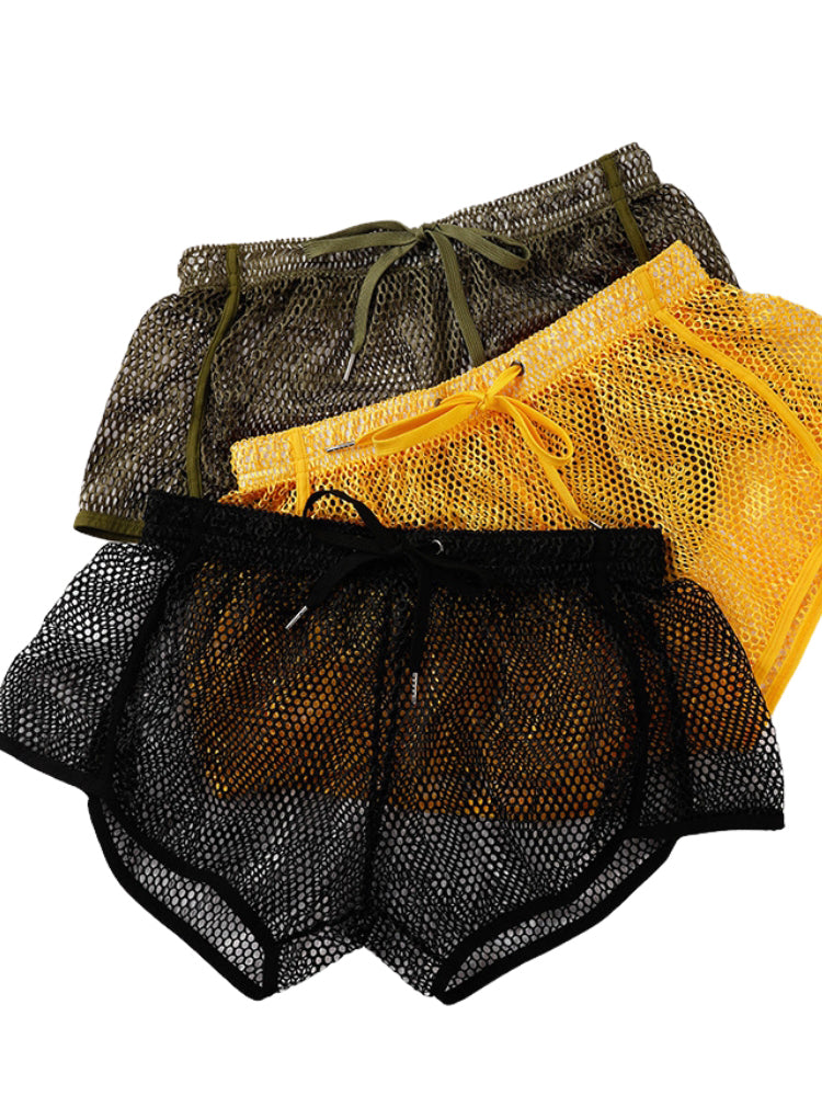 2 Pack Men's Breathable See-Through Hollow Design Loose-Fit Activewear Tops & Shorts | dmunderwear detail image 13