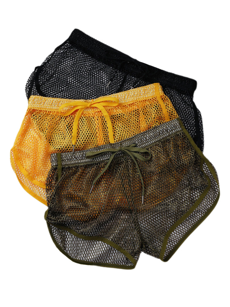 2 Pack Men's Breathable See-Through Hollow Design Loose-Fit Activewear Tops & Shorts | dmunderwear detail image 14