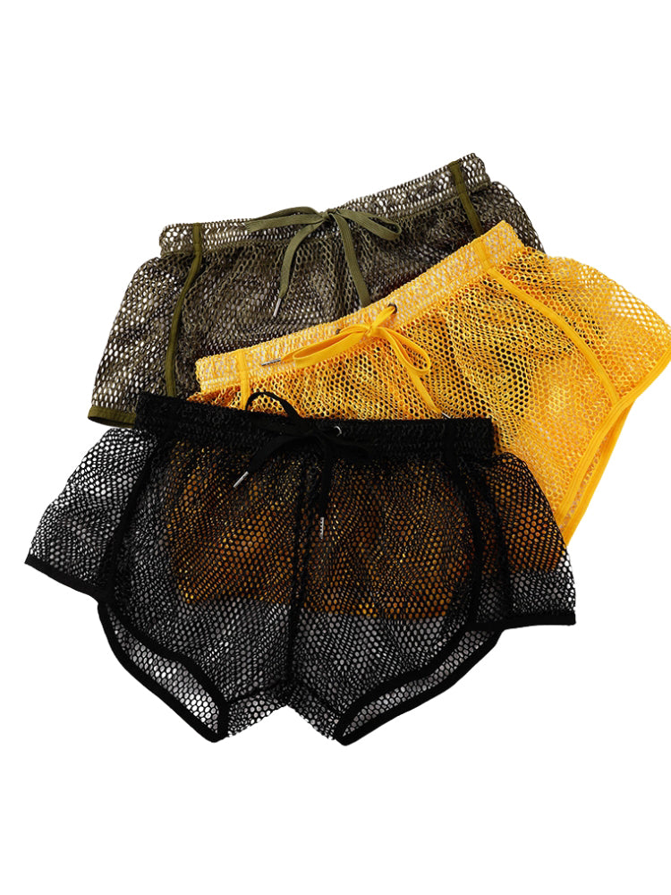 2 Pack Men's Breathable See-Through Hollow Design Loose-Fit Activewear Tops & Shorts | dmunderwear detail image 16