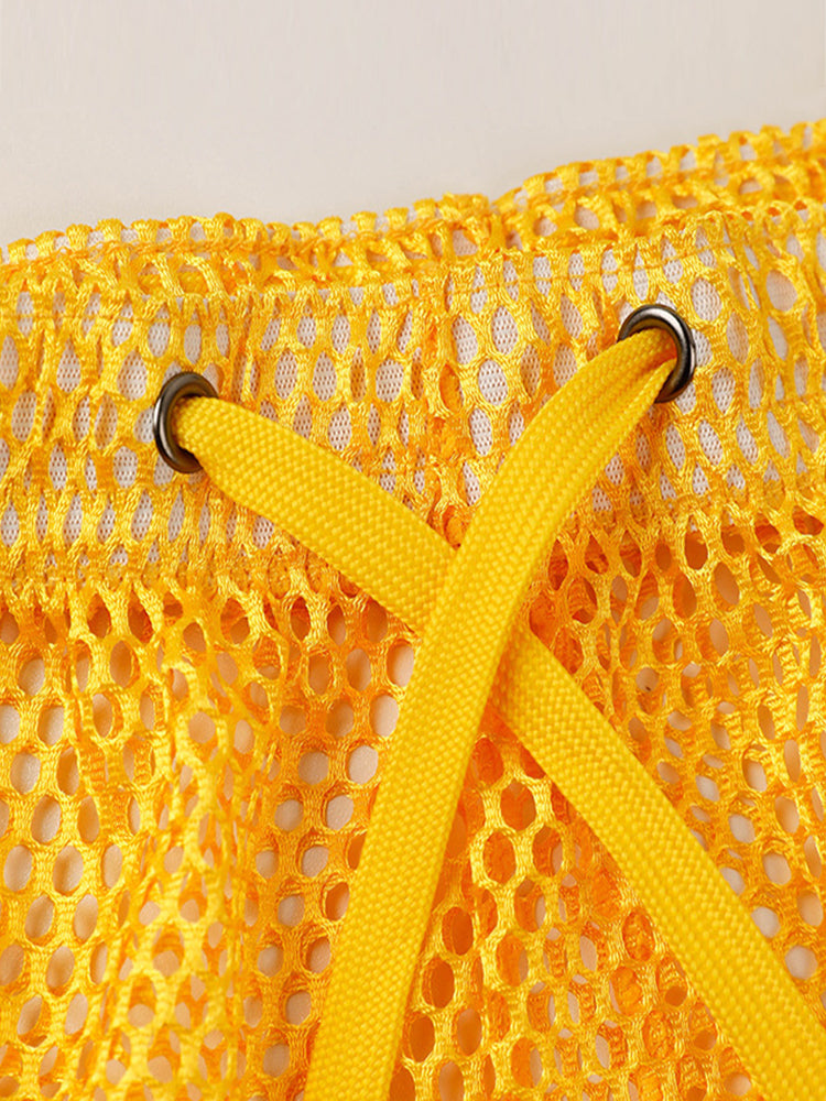 2 Pack Men's Breathable See-Through Hollow Design Loose-Fit Activewear Tops & Shorts | dmunderwear detail image 20