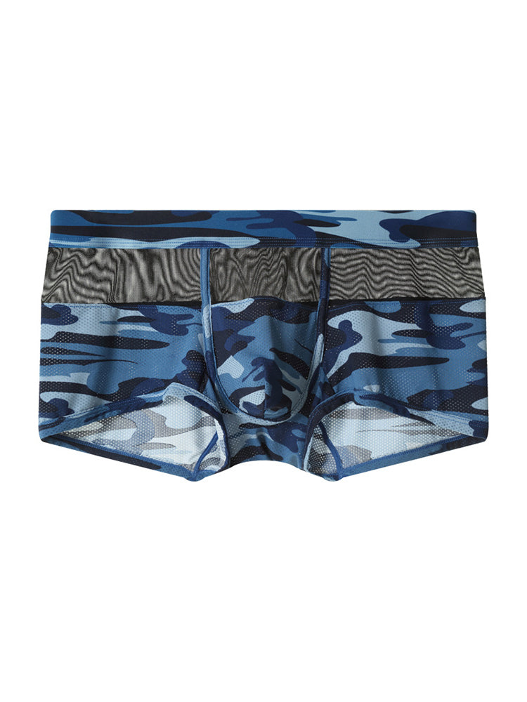 2 Pack Men's Camouflage Color Block Sheer Mesh Stretchy Trunks | dmunderwear