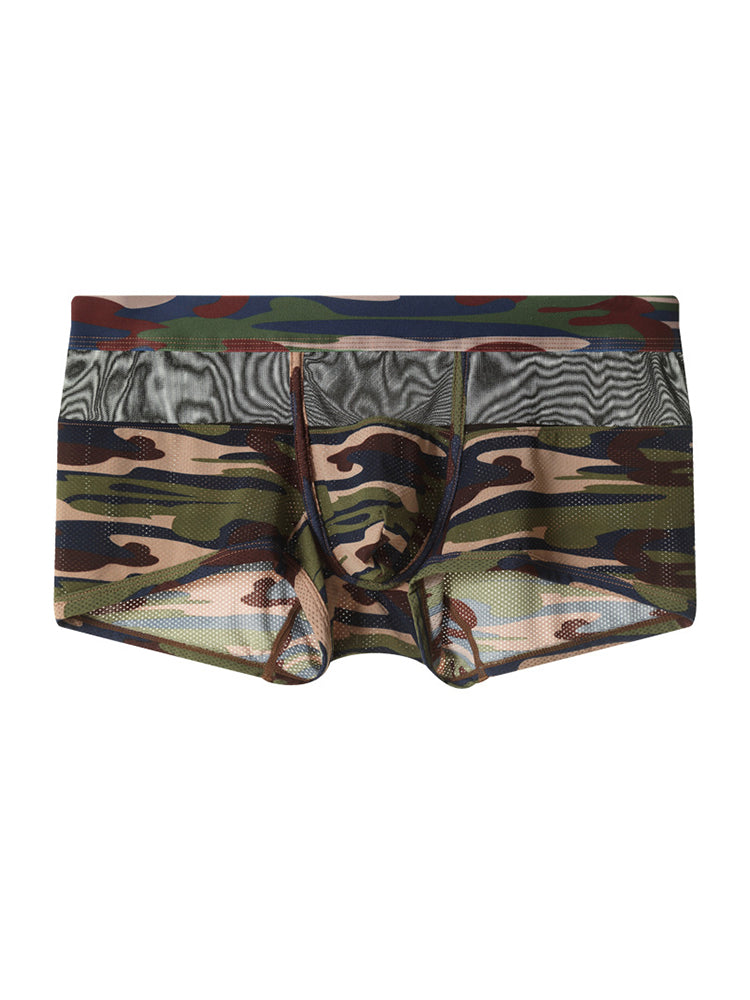 2 Pack Men's Camouflage Color Block Sheer Mesh Stretchy Trunks | dmunderwear detail image 11