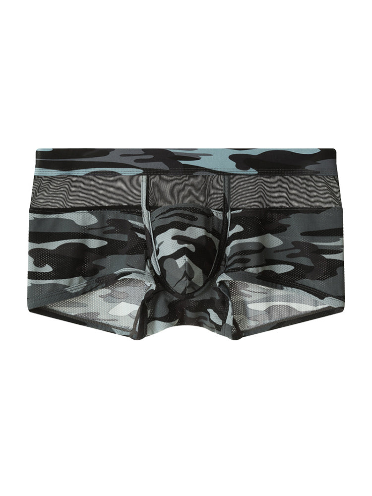 2 Pack Men's Camouflage Color Block Sheer Mesh Stretchy Trunks | dmunderwear detail image 12