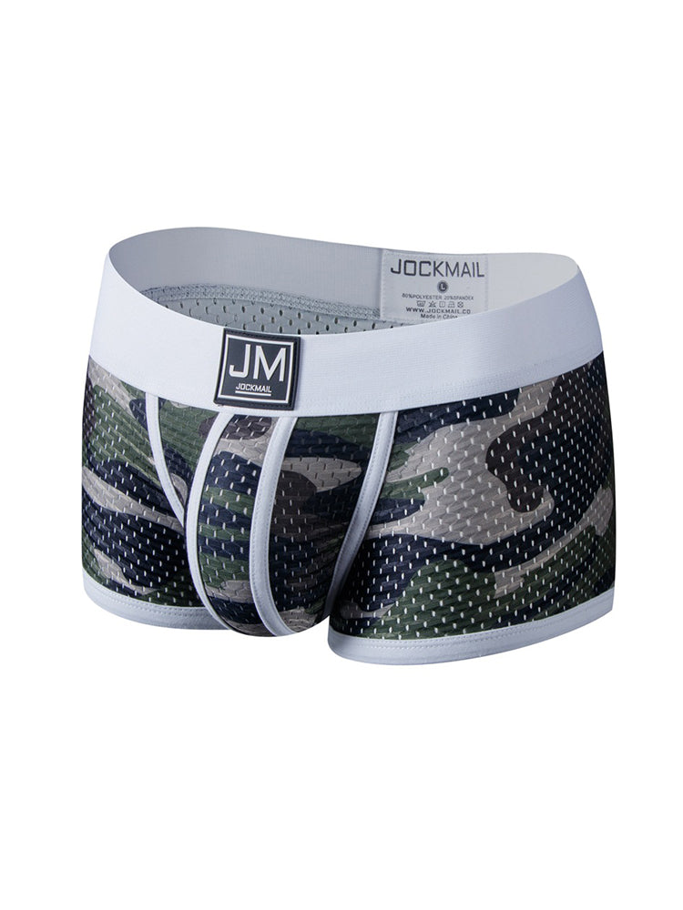 2 Pack Men's Camouflage Print Mesh Supportive Fit Touch-Free Soft-Touch Trunks | dmunderwear