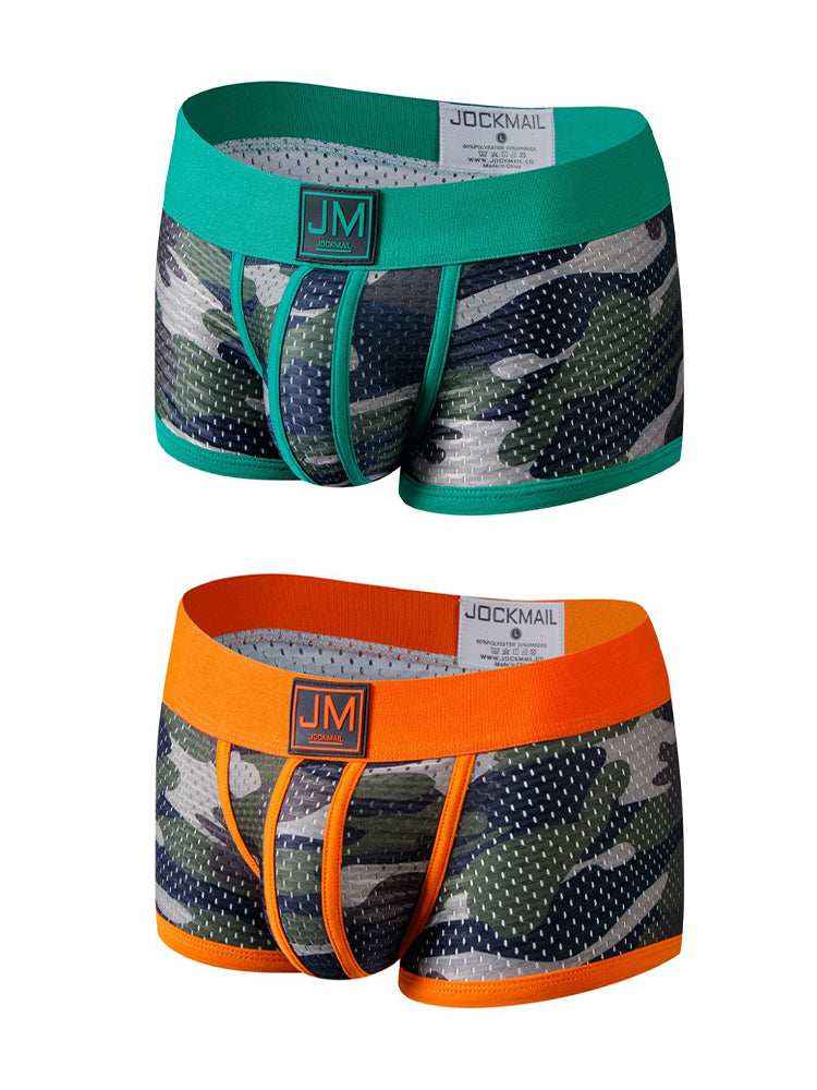 2 Pack Men's Camouflage Print Mesh Supportive Fit Touch-Free Soft-Touch Trunks | dmunderwear detail image 12